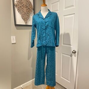 Miss Elaina Sleep Set Jade Green Satin Elastic Waist Button Up PJS Size P Small